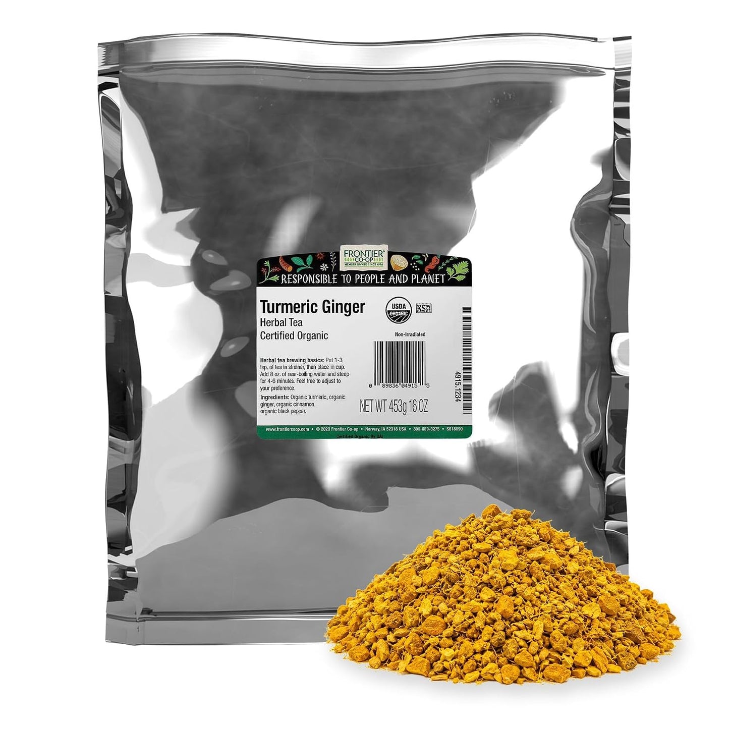 Frontier Co-op Organic Turmeric Ginger Blend, 1lb Bulk Bag – Warming Tea Blend for Turmeric Ginger Tea, Smoothies, Cooking and Health Remedies, Kosher