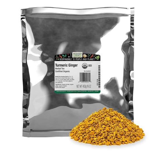 Frontier Co-op Organic Turmeric Ginger Blend, 1lb Bulk Bag – Warming Tea Blend for Turmeric Ginger Tea, Smoothies, Cooking and Health Remedies, Kosher