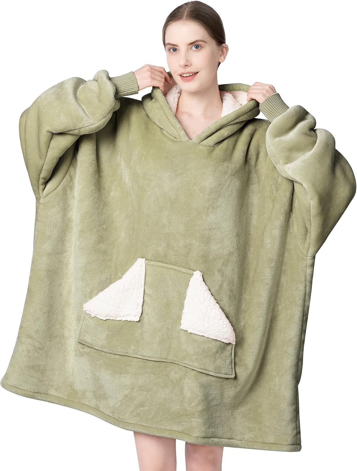 Touchat Wearable Blanket Hoodie, Oversized Sherpa Blanket Sweatshirt with Hood Pocket and Sleeves, Super Soft Warm Plush Hooded Blanket for Adult Women Men, One Size Fits All (Pink)