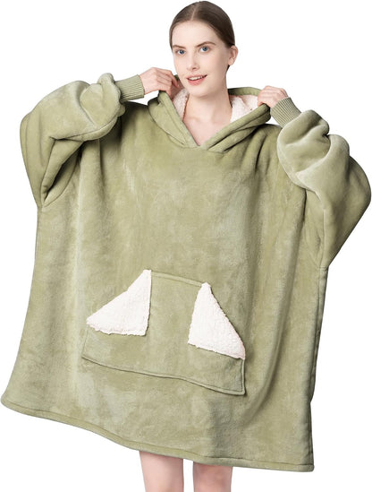 Touchat Wearable Blanket Hoodie, Oversized Sherpa Blanket Sweatshirt with Hood Pocket and Sleeves, Super Soft Warm Plush Hooded Blanket for Adult Women Men, One Size Fits All (Pink)