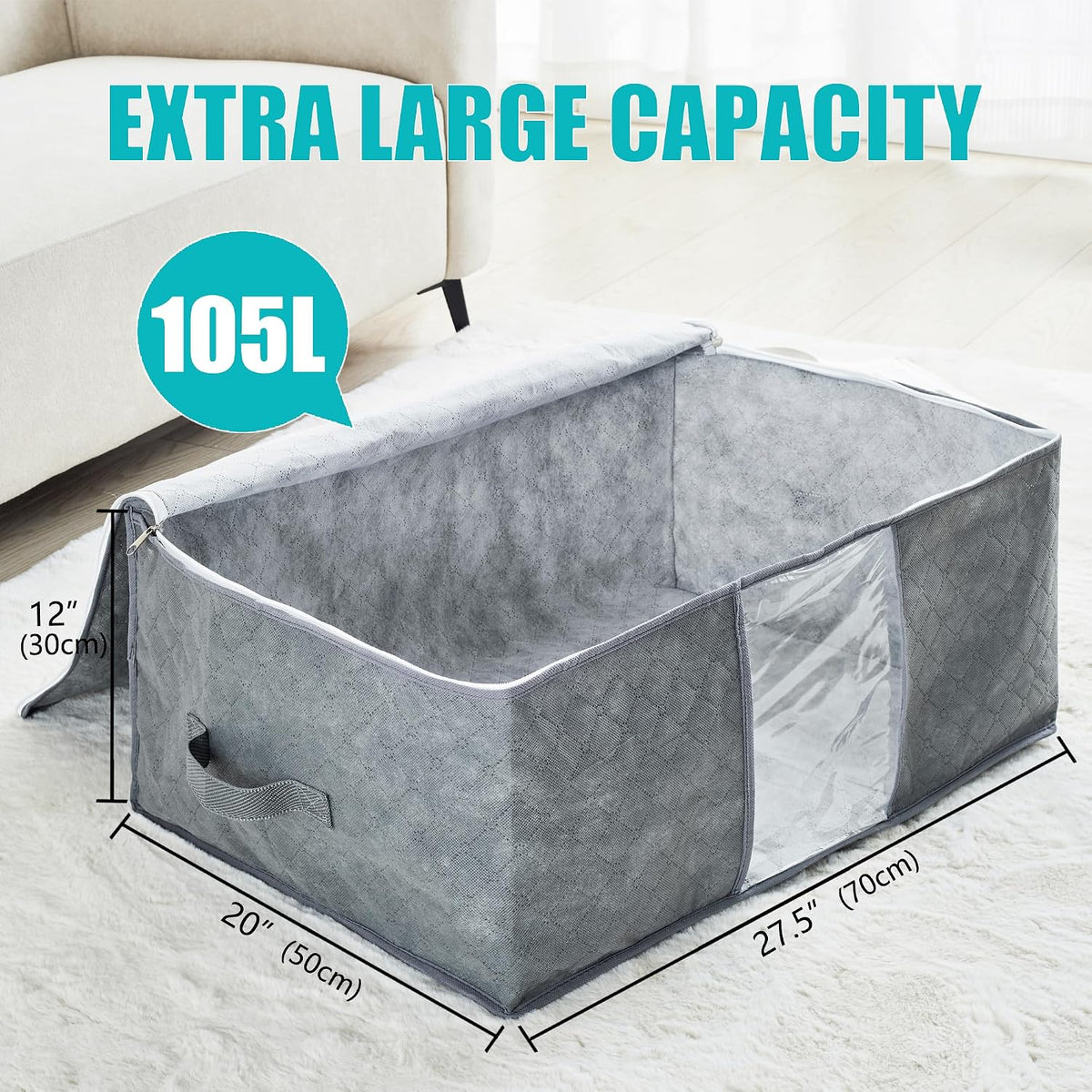 105L Extra Large Storage Bag for Blankets Comforters Bedding Clothes Pillow