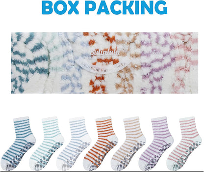 Bulinlulu Fuzzy Socks with Grips Plush Sleep Cozy Winter Soft Hospital Fluffy Socks for Womens Mens Gifts