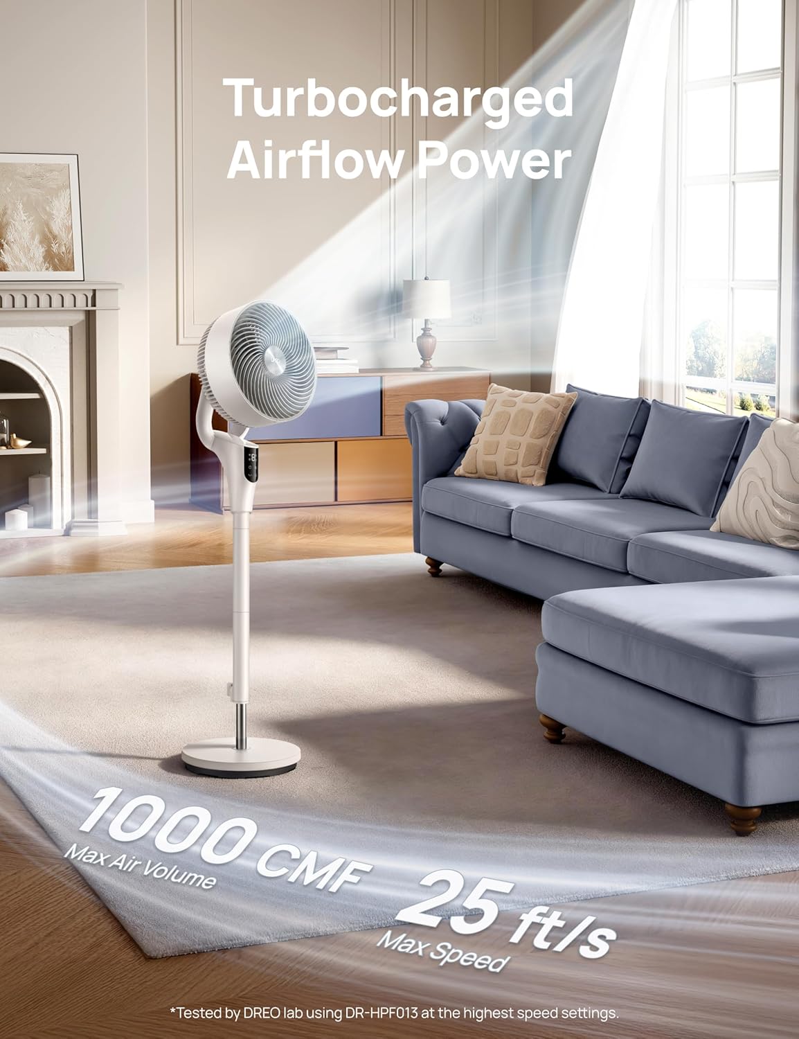 DREO Fan for Bedroom, 2026 Upgraded, 90ft Airflow, 20dB Quiet Fan, 90° Oscillating Standing Fan for Whole Room, DC Motor, 8+H Speeds, 3 Modes, 38-42'' Adjustable Height, 8H Timer, 105° Manual Vertical