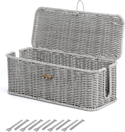Cable Management Box, Cord Organizer with Lid & Cable Ties - Brown, L