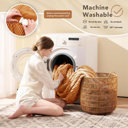 Homemate Heated Blanket Electric Throw - 50"x60" Heating Blanket Throw 1/2/4/6/8 Hours Auto-Off 10 Heat Levels Over-Heat Protection Soft Flannel Sherpa Heater ETL Certification