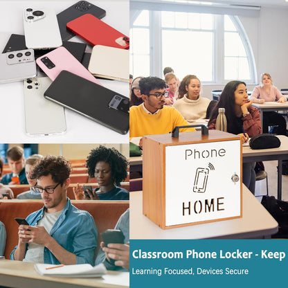Wooden Phone Lock Box, Cell Phone Locker with 33 Adjustable Dividers | Phone Storage Cabinet with Security Lock & Handle, Desktop Phone Organizer for Classroom, Office & Repair Shops