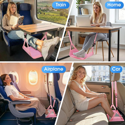 ExploreBliss Airplane Foot Rest - Lightweight Foot Hammock for Plane Travel with Adjustable Strap & Thick Board, Tray Table Under Desk Footrest to Relax Feet, Travel Essentials for Long Flights(Black)
