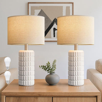 Seealle 23" Modern Ceramic Table Lamps Set of 2 - Table Lamps for Living Room, Farmhouse Bedside Night Stands Lamp for Bedroom, White Nightstand Lamps Set of 2, Desk Lamp for End Table Home Decor