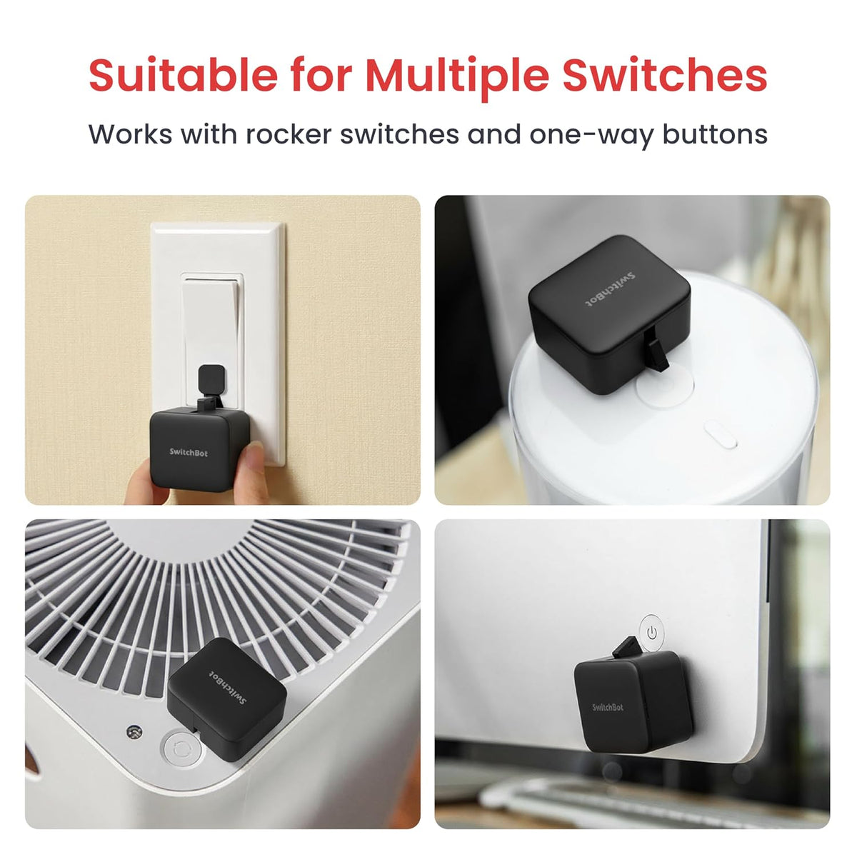 Switchbot Smart Switch Button Pusher (Bluetooth) – Fingerbot for Rocker Switch/One-Way Buttons with hub 2, App Timer Control, No Wiring, Optional Hub Required for Voice/Remote, White