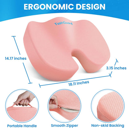 TushGuard Seat Cushion for Office Chair Memory Foam Non-Slip Cushion Back, Relief Chair Pad, Butt Pillow for Office Chair, Car, Computer Desk, Black