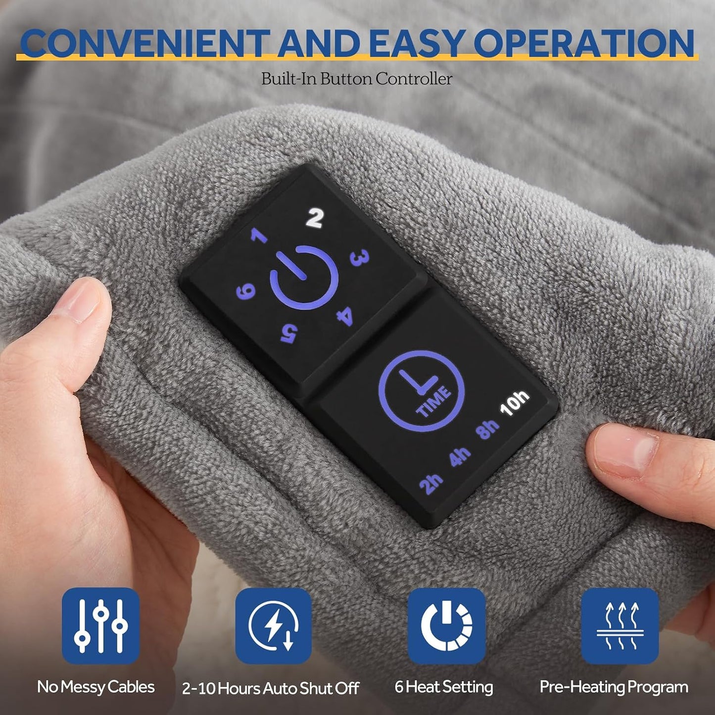 Sealy Heated Blanket Throw with Built-in Button Controller, Reversible Flannel to Sherpa Electric Blanket with 2-10 Hours Auto-Off & 4 Heating Levels, Over-Heat Protection, 50x60 inch, Beige