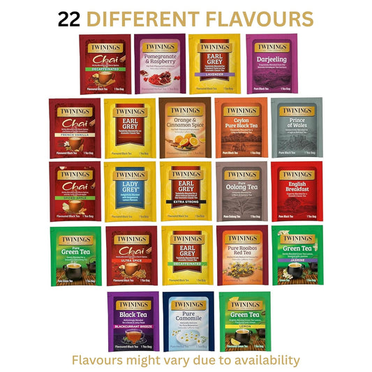 Twinings Tea Bag Sampler Assortment in Giftable Box, Variety Pack (22 Count), 22 Unique Flavours for Tea Lovers: Women, Men, Couples, Family, Friends, Coworkers