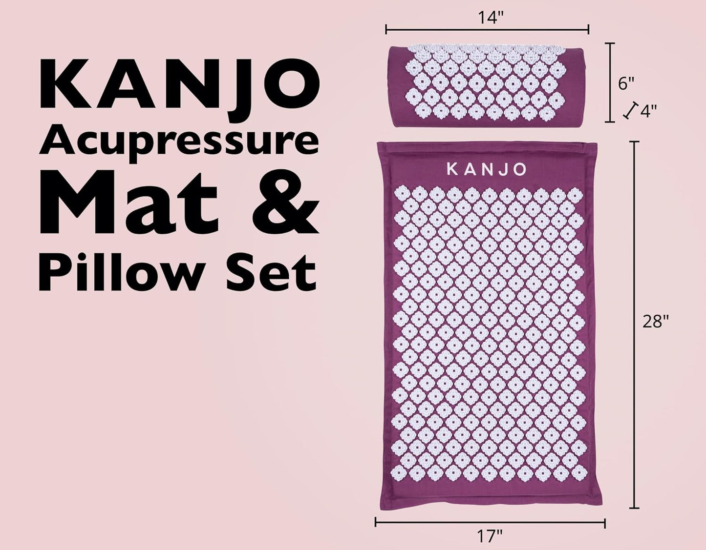Kanjo Acupressure Mat and Pillow Set for Back Pain Relief & Neck Pain Relief, with Pressure Points for Muscle Pain Relief with Travel Bag - Black XL
