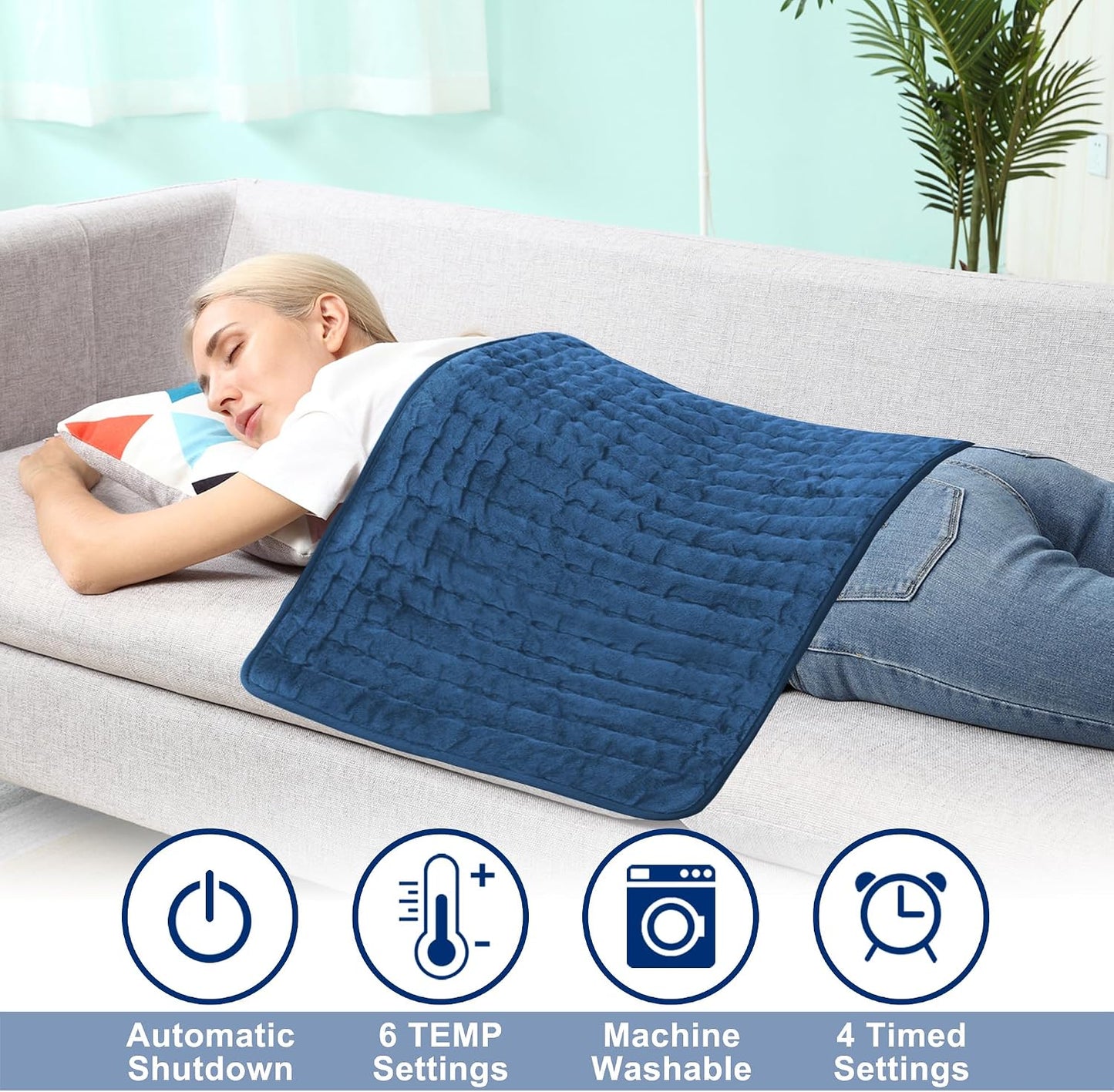 Electric Heating pad with 6 Heat Settings, Auto Shut Off, Dry Electric Heating for Back Neck Knee Arms Legs Shoulder Heat Pads for Christmas Birthday Father Mother's Day (24"X12", Gray Green)