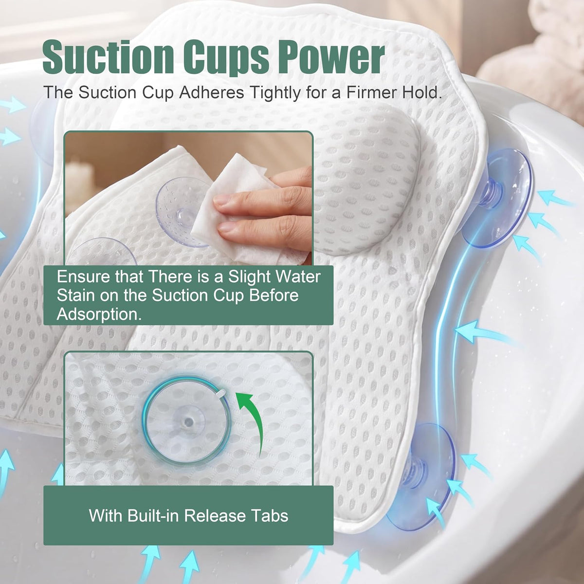Bath Pillow for Tub, 4D Mesh Bathtub Pillow for Neck, Back & Head Support