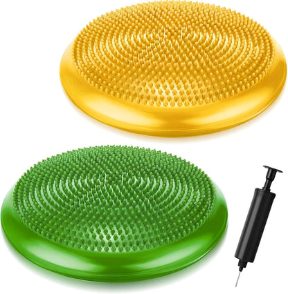 Outus 2 Pcs Balance Disc Inflated Wobble Cushion for Sensory Kids 13. 4 Inch Wiggle Seat Flexible Seating with Hand Pump for Kids Men Women Classroom Exercise Office Home Chair