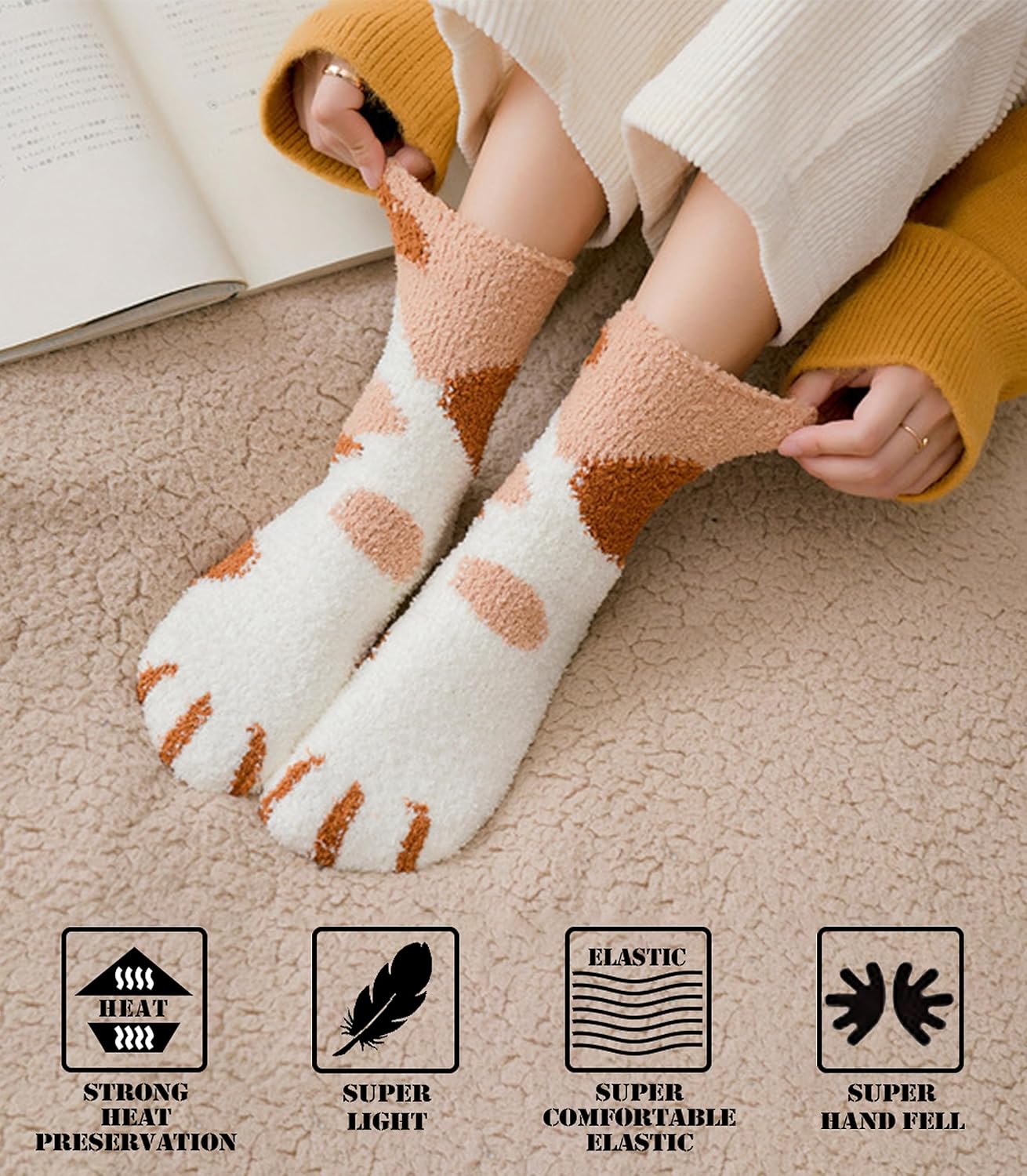 FNOVCO Non Slip Socks for Women Winter Warm Cozy Fuzzy Slipper Socks Soft Fluffy Hospital Socks with Grips