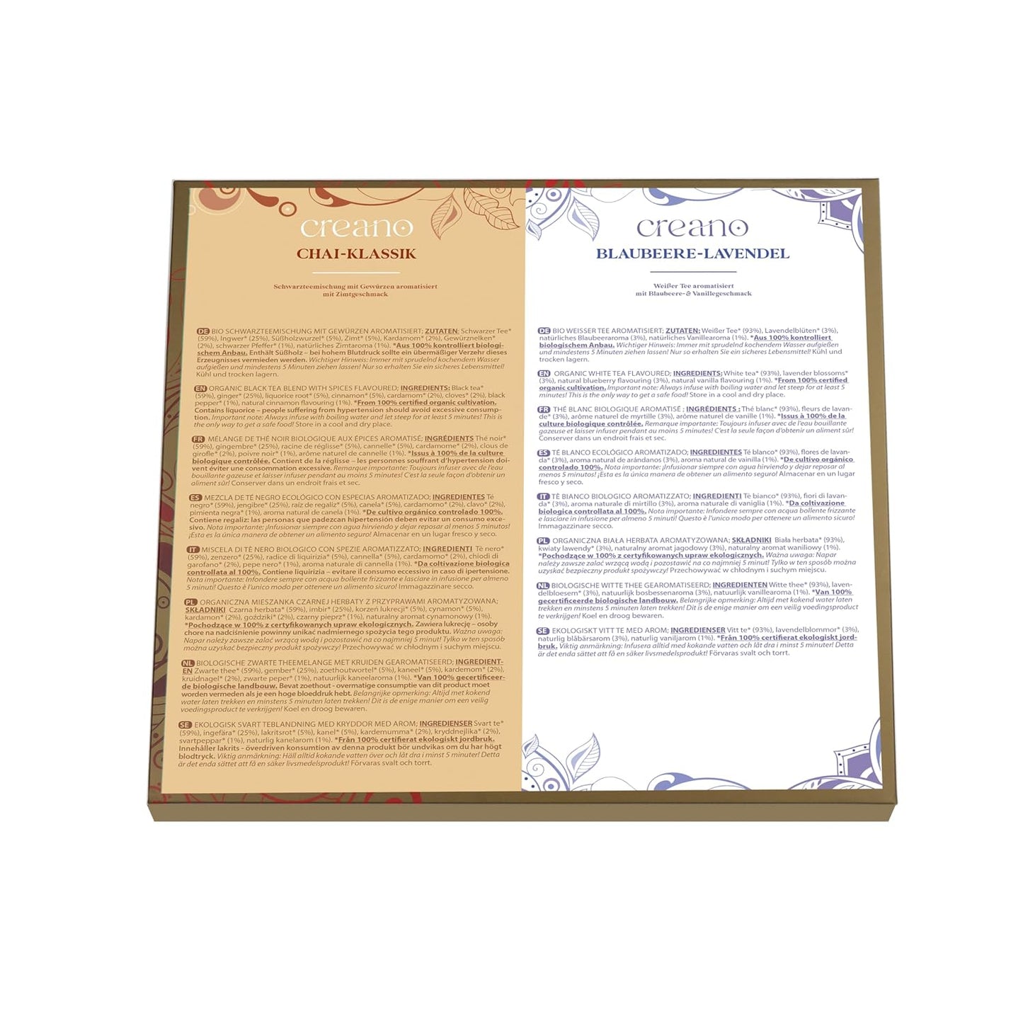 Creano Organic Herbal Tea Sampler Gift Set - Tea Gift Box - 27 Organic Tea Bags in 9 Different Varieties 54 g