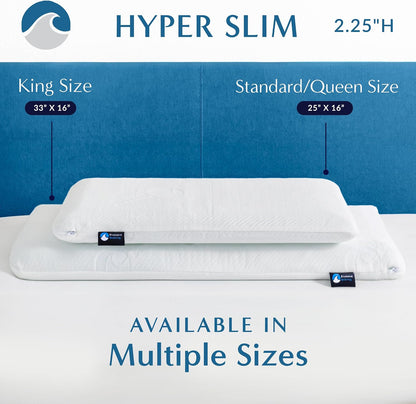 Bluewave Bedding Ultra Slim Max Cool CarbonBlue Gel Memory Foam Pillow for Stomach and Back Sleepers - Thin, Flat Design with Advanced Cooling (2.75-Inch Height, Standard Size)