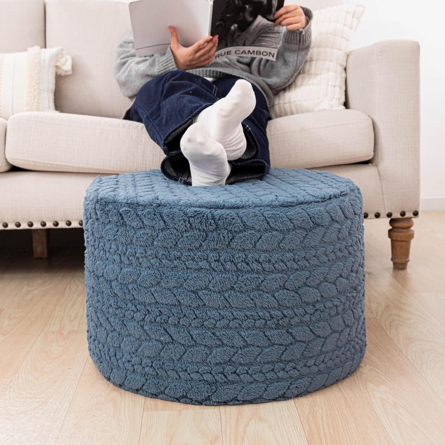 Round Pouf Ottoman 20 x 20 x 14 Inches Boho Poof Home Decor Floor Pouffe Ottoman Foot Rest for Couch Sofa Bean Bag Chairs Living Room Bedroom (Green)
