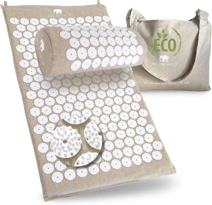 Bed of Nails ECO Set – Original Bon Acupressure Design with 10962 Precision Nails, Mat: 28.5 x 16.5 x 1", Pillow: 14.5 x 6 x 4"