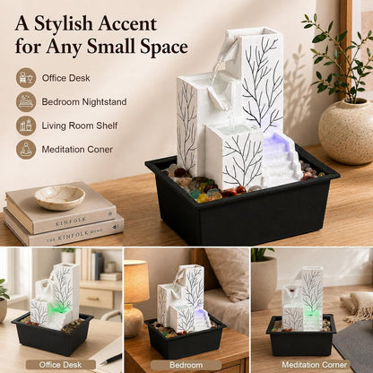 Tabletop Water Fountain Indoor, Soothing Stress Relief White Noise Waterfall Fountain, Relaxing Water Feature Home Decor, Ideal for Home Office Zen Meditation Room & Gifting