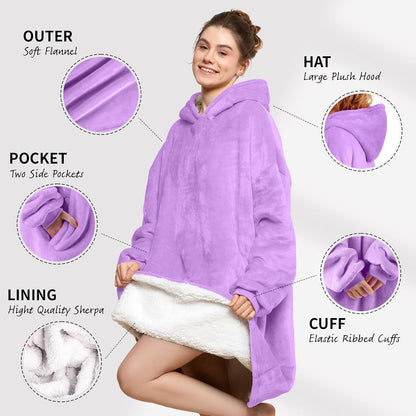 AmyHomie Wearable Blanket Hoodie for Adults & Teens,Oversized Sherpa Hooded Blanket,Warm Cozy Blanket Sweatshirt as Christmas Birthday Gifts for Women Men