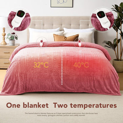 Homemate Heated Blanket Electric Throw - 50"x60" Heating Blanket Throw 1/2/4/6/8 Hours Auto-Off 10 Heat Levels Over-Heat Protection Soft Flannel Sherpa Heater ETL Certification
