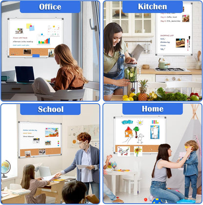 Weekly Dry Erase Calendar Whiteboard for Wall, 24" x 18" Cork Week Planner