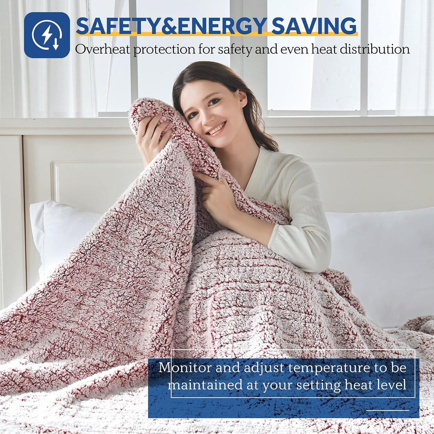 Sealy Electric Blanket Heated Throw 50"x60" Soft Double Sherpa Super Cozy with 6 Fast Heating Levels & 2-10 Hours Auto-Off, Over-Heat Protection, Machine Washable, Charcoal