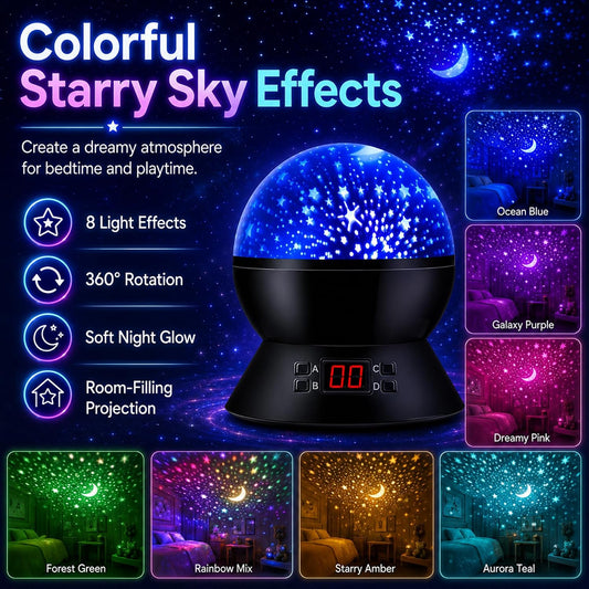 Kids Star Projector Night Light, Star Night Light Projector for Kids, Ceiling Stars Projection Lamp with Timer, 360° Rotating Night Light for Bedroom, Birthday Gift for 3 4 5 Year Old Girls Boys Black