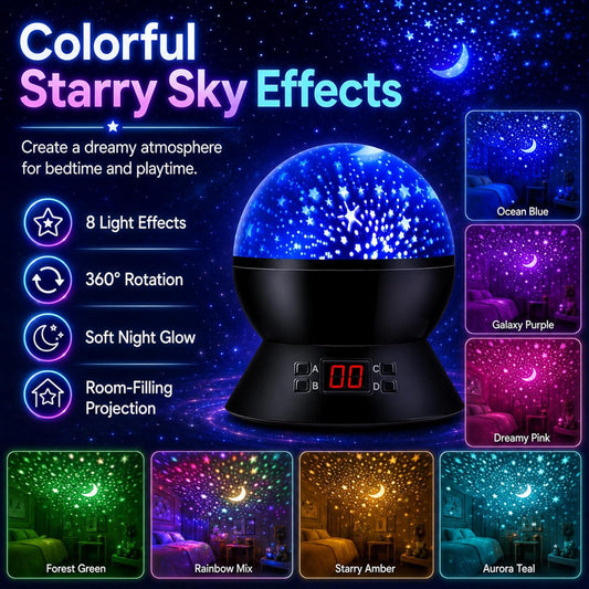 Kids Star Projector Night Light, Star Night Light Projector for Kids, Ceiling Stars Projection Lamp with Timer, 360° Rotating Night Light for Bedroom, Birthday Gift for 3 4 5 Year Old Girls Boys Black