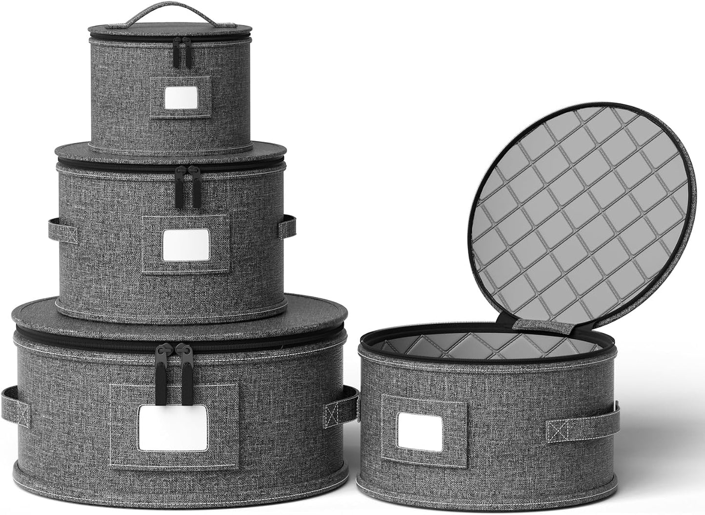 YearningHome Cup and Mug Storage Box with Hard Shell and Dividers for Coffee Mugs,Tea Cups and Glasses,Stackable Storage Organizers with Lid,Handles,Zips and Label for Moving,Holds 12,2 Pack, Grey