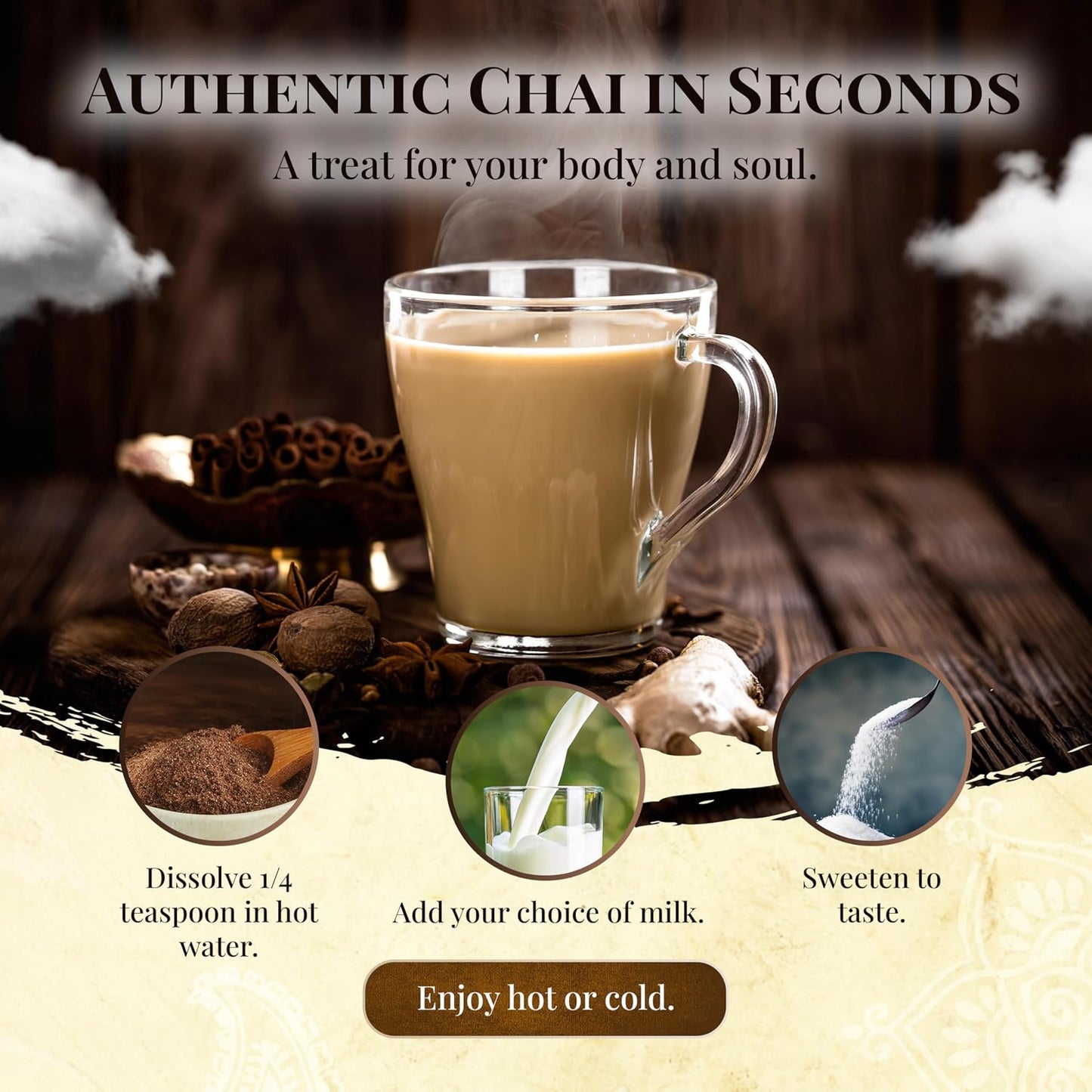 Blue Lotus Chai - Rooibos Flavor Masala Chai - Makes 65 Cups - 2 Ounce Masala Spiced Chai Powder with Organic Spices - Instant Indian Tea No Steeping - No Gluten