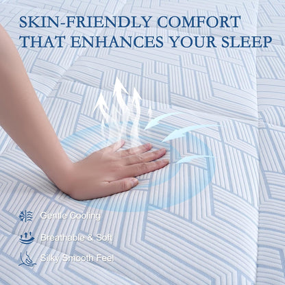 YOUR MOON Cooling Mattress Pad Queen Size for Hot Sleepers, Soft Breathable Noiseless Bed Pad Mattress Cover, Quilted Fitted Pillow Top Mattress Cover with 8"-16" Deep Pocket (Blue White, 60x80)