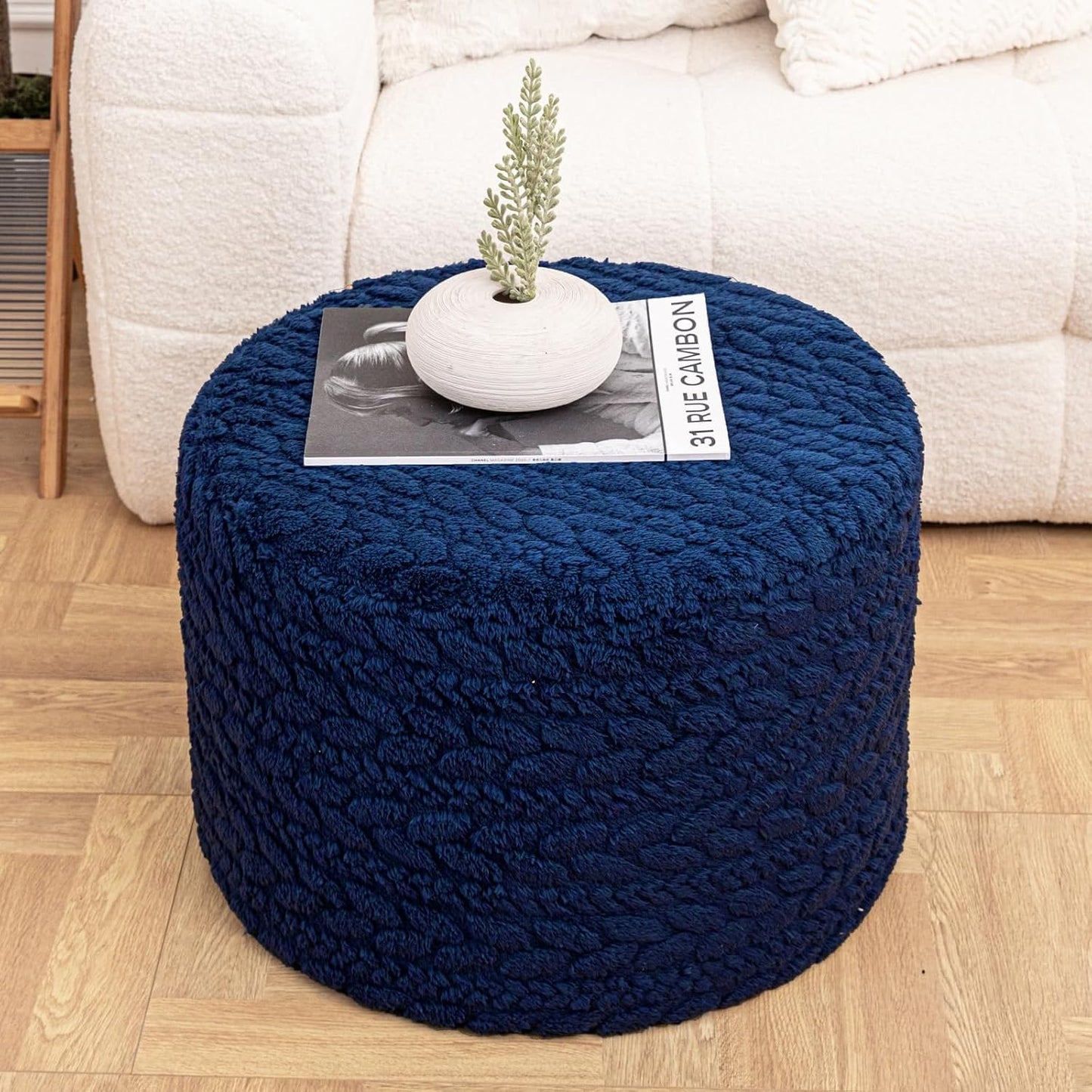 Round Pouf Ottoman 20 x 20 x 14 Inches Boho Poof Home Decor Floor Pouffe Ottoman Foot Rest for Couch Sofa Bean Bag Chairs Living Room Bedroom (Green)