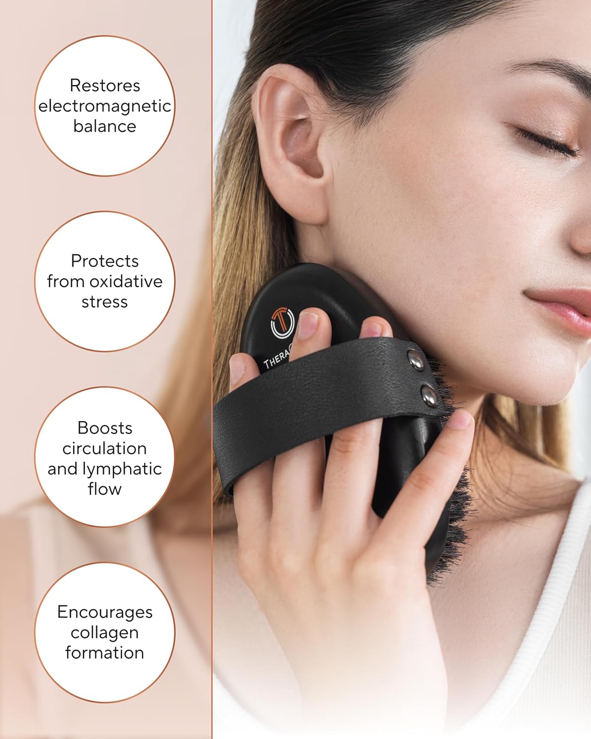 TheraCopper Copper Dry Brushing Body Brush for Lymphatic Drainage