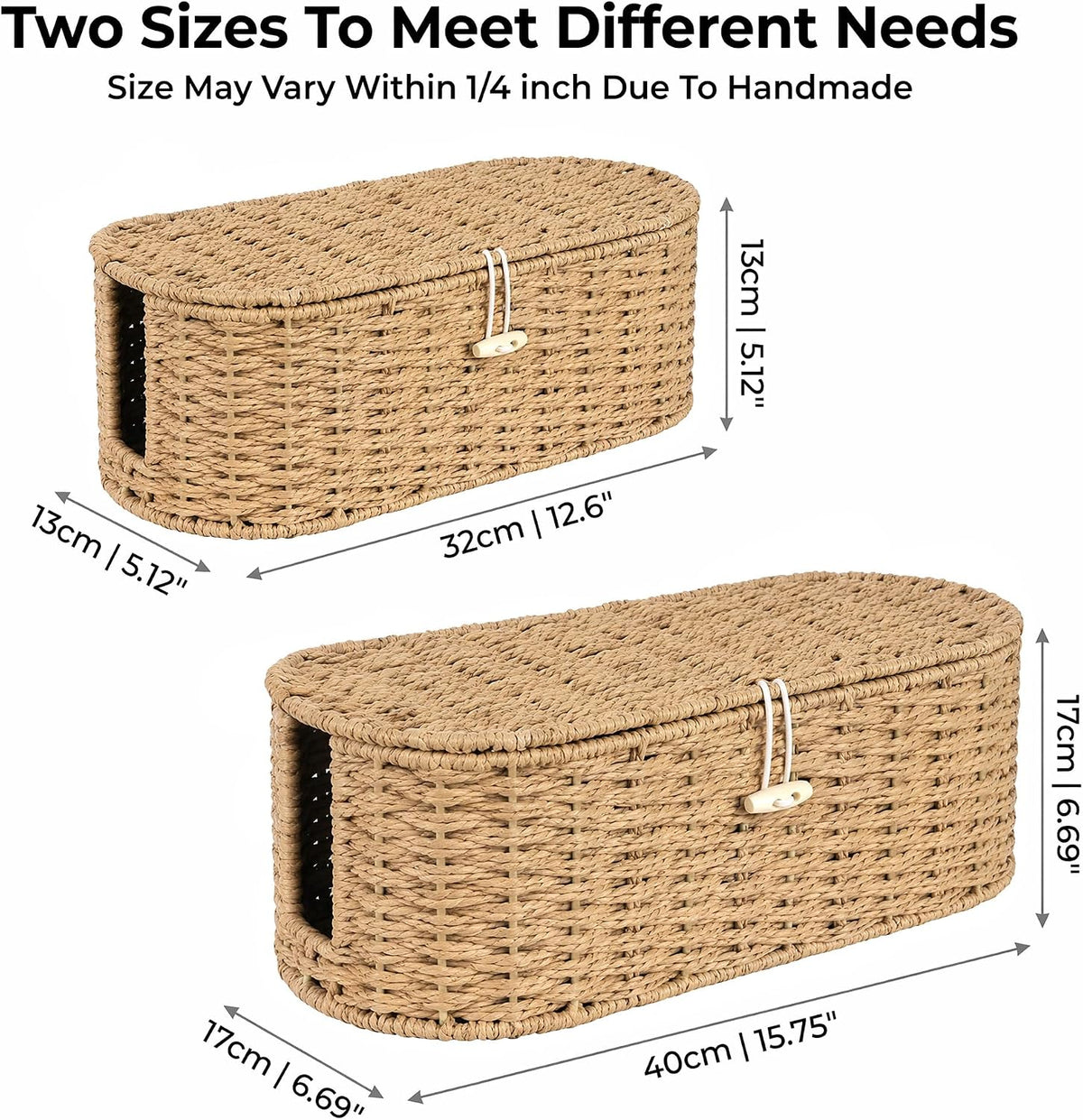 Set of 2 Cable Management Box, Handwoven Cord Hider Box with 3 Open Slots