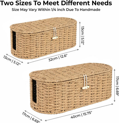 Set of 2 Cable Management Box, Handwoven Cord Hider Box with 3 Open Slots