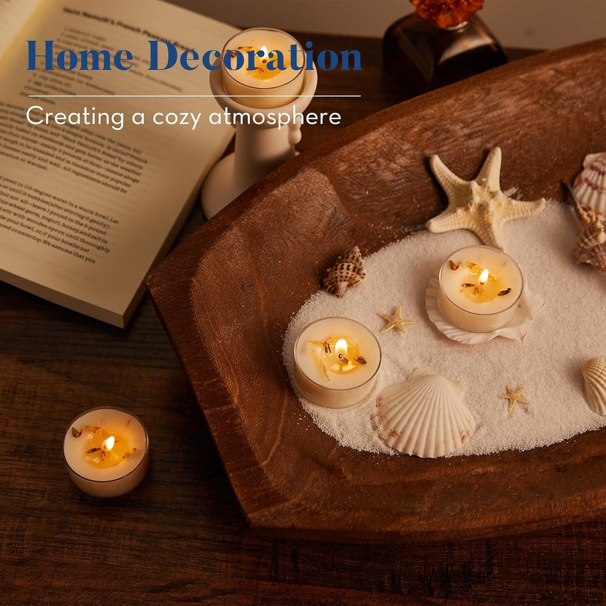 Crenovo Lavender Scented Tealight Candles with Dried Flowers 8 Pack