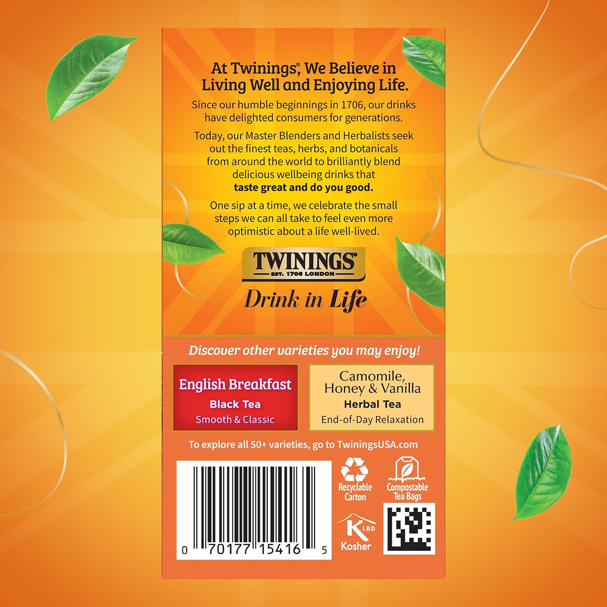 Twinings Ceylon Pure Black Tea Individually Wrapped Bags, 20 Count (Pack of 6), formerly Ceylon Orange Pekoe, Crisp, Refreshing, Caffeinated, Enjoy Hot or Iced, 120 Teabags