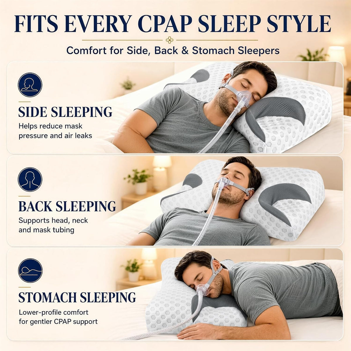 IKSTAR HSA/FSA Cooling CPAP Pillow for Side Sleepers - Sleep Apnea Pillow for CPAP User - Reduce Air Leak/Hose Tangle/Mask Pressure - Memory Foam Neck Support Nasal Pillows Side/Back/Stomach Sleeper