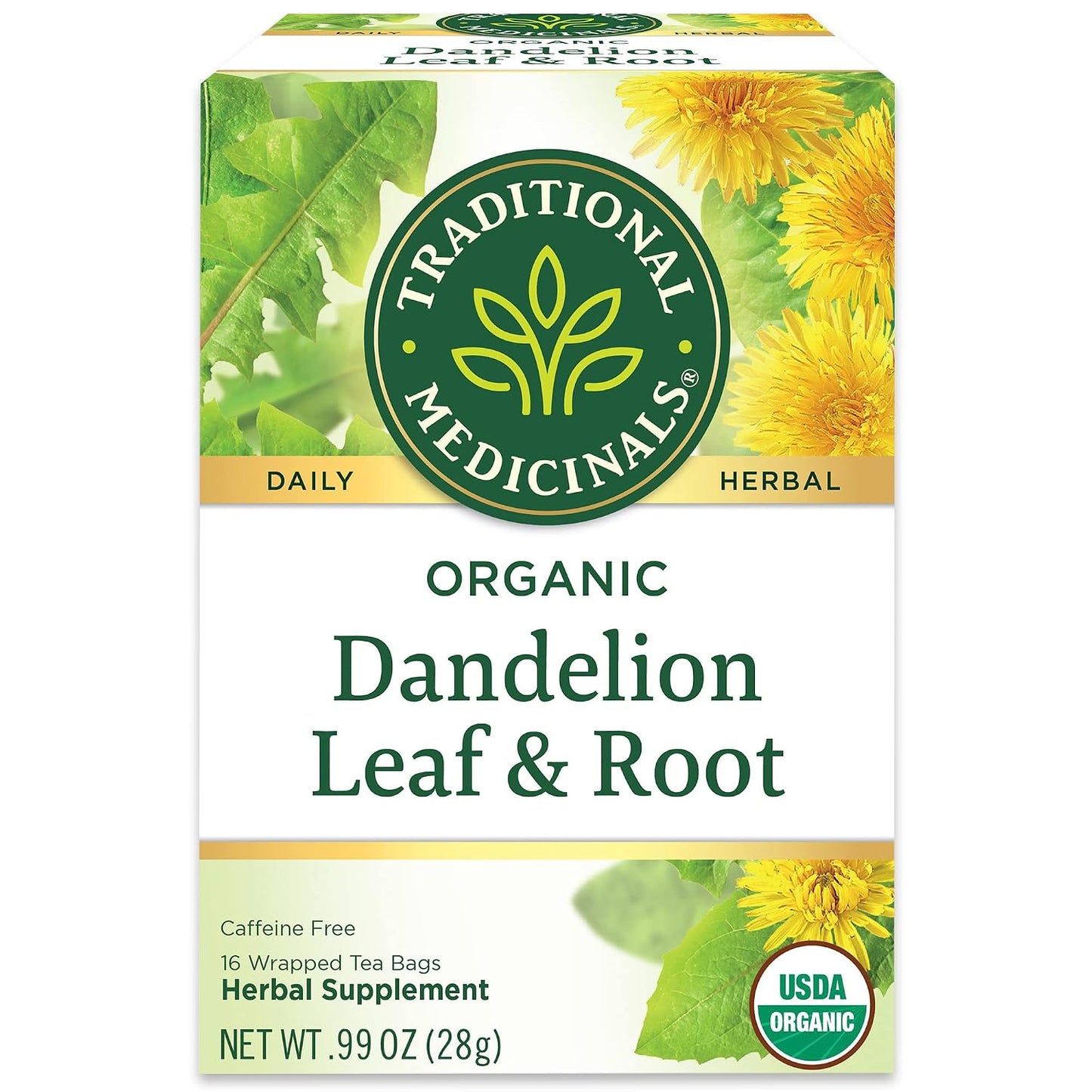 Traditional Medicinals Organic Dandelion Leaf & Root Herbal Tea, Supports Kidney Function & Healthy Digestion, (Pack of 3) - 48 Tea Bags Total