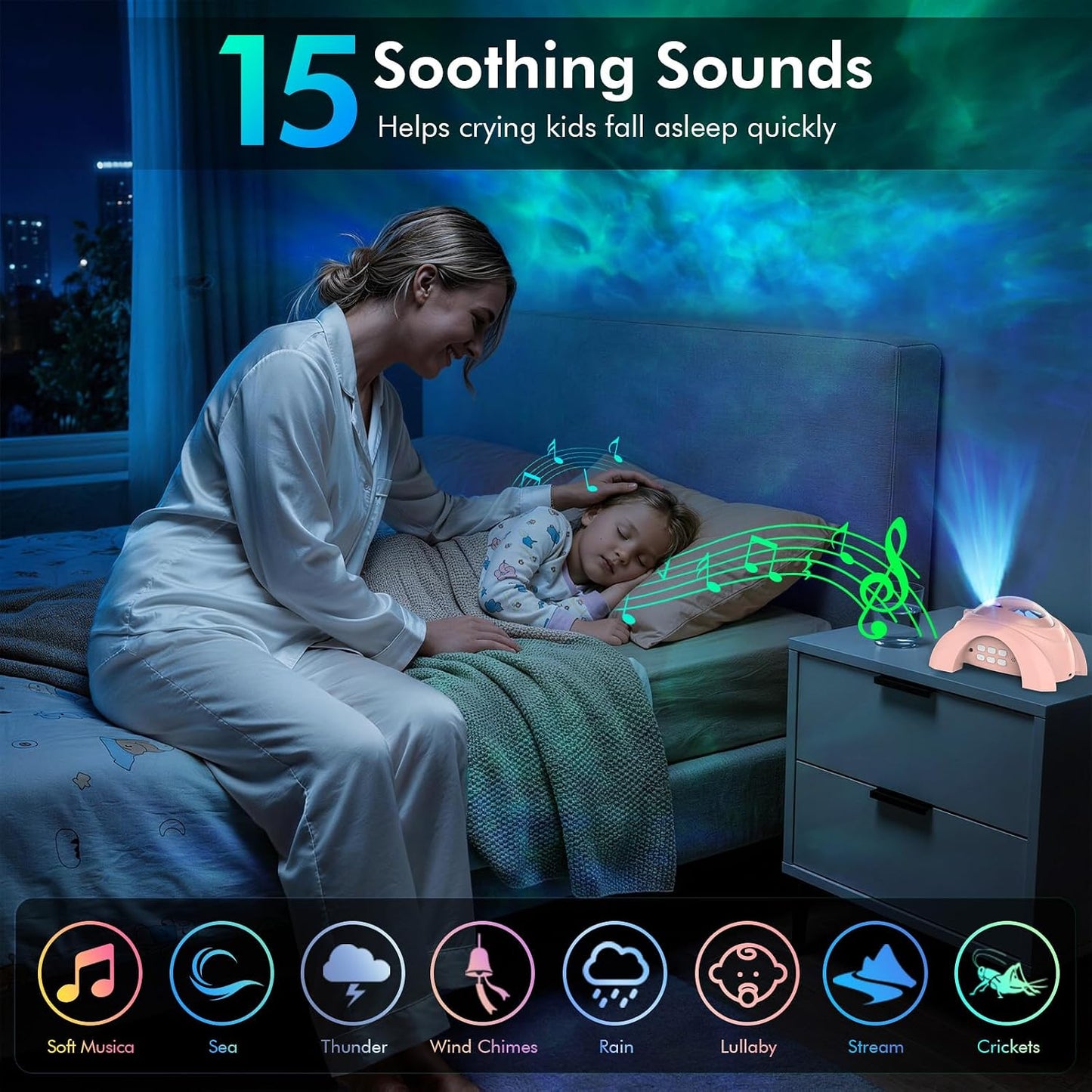 Rossetta Dual Lens Galaxy Projector, Star Projector for Bedroom with 58 Light Effects, Night Light Projector with White Noise & Bluetooth Speaker, Remote Timer, Room Decor Gift for Kids Adults Teens
