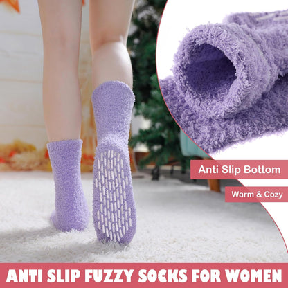 LINEMIN Non-Slip Fuzzy Socks for Women - Cozy Hospital Soft Fluffy Socks With Grips - Winter Warm Slipper