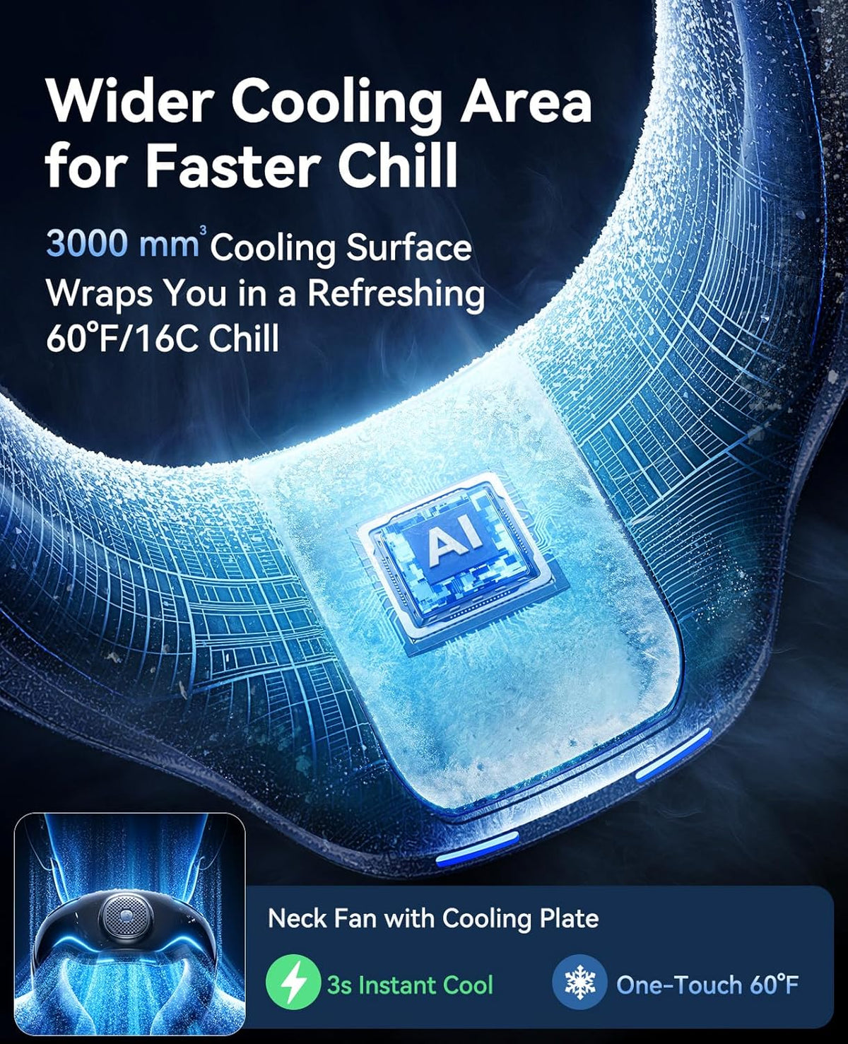 Neck Air Conditioner, Portable Neck Fan with Large Cooling Area, 22H Max Cooling, 100 Speeds, 6000mAh Battery, Digital Display, Wearable Fan for Outdoor Work, Office & Travel Black