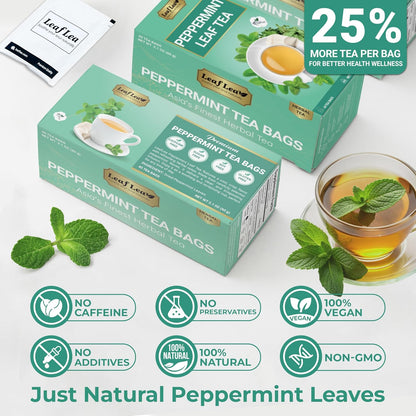 LeafLea Peppermint Tea Bags, Pure Peppermint Leaf Tea, 80 Count, 2-Pack
