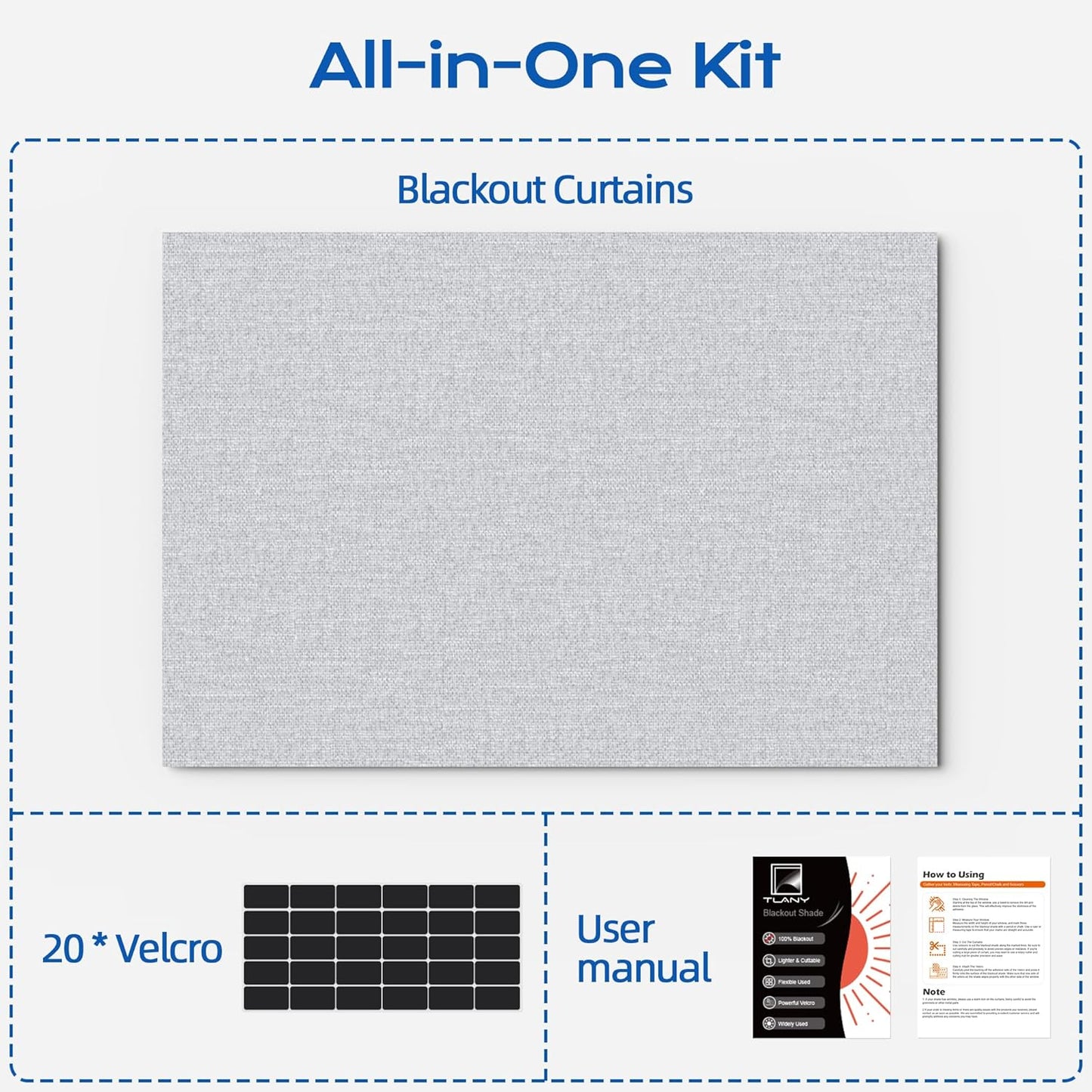Linen Blackout Curtains for Bedroom, 70" x 58" Portable Black Out Blinds with 20 Sets Hooks & Loops Strips for 100% Blackout Window Film, Temporary Black-Out Shades for Windows Cover Travel RV- Cream