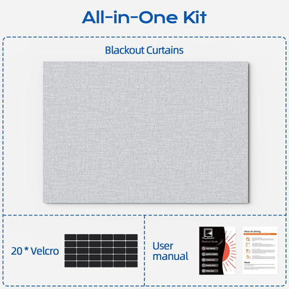 Linen Blackout Curtains for Bedroom, 70" x 58" Portable Black Out Blinds with 20 Sets Hooks & Loops Strips for 100% Blackout Window Film, Temporary Black-Out Shades for Windows Cover Travel RV- Cream