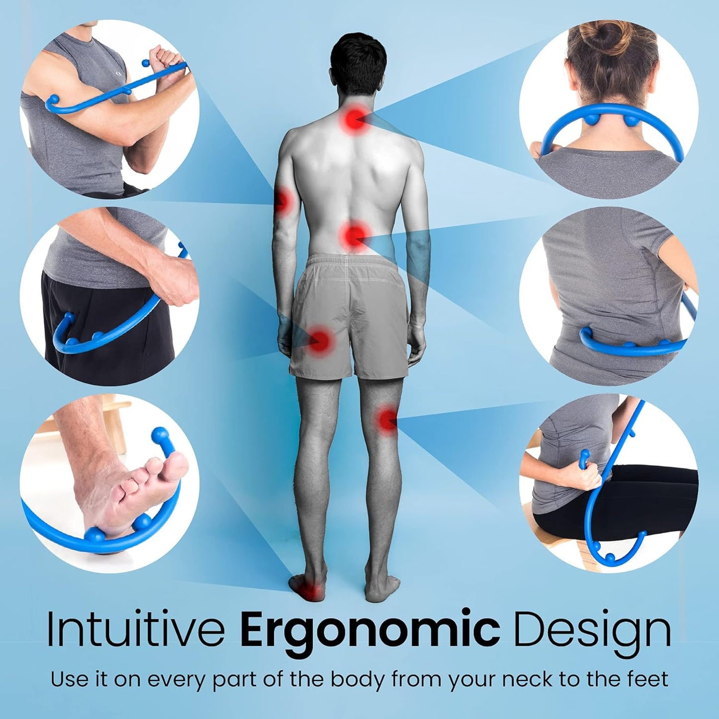 LiBa Back Massager Trigger Point Cane, Deep Tissue Back Neck Massager Black